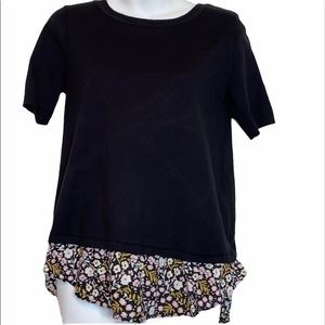 Loft Black Mixed Media Short Sleeve Top Size XS